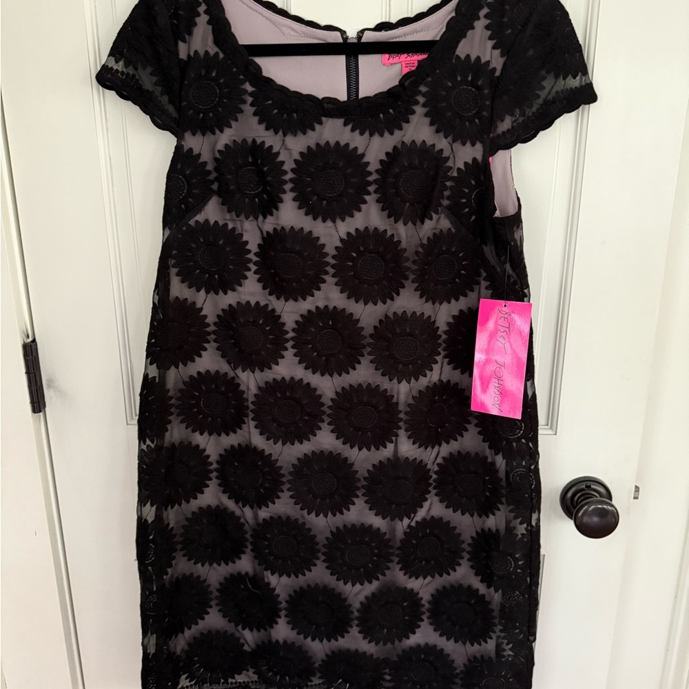 Betsey Johnson Black Floral Lace Overlay Dress